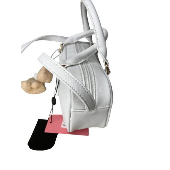 Like Dreams Mini White Vegan Leather Shoulder Bag With Teddy Bear Charm - Picture 7 of 11